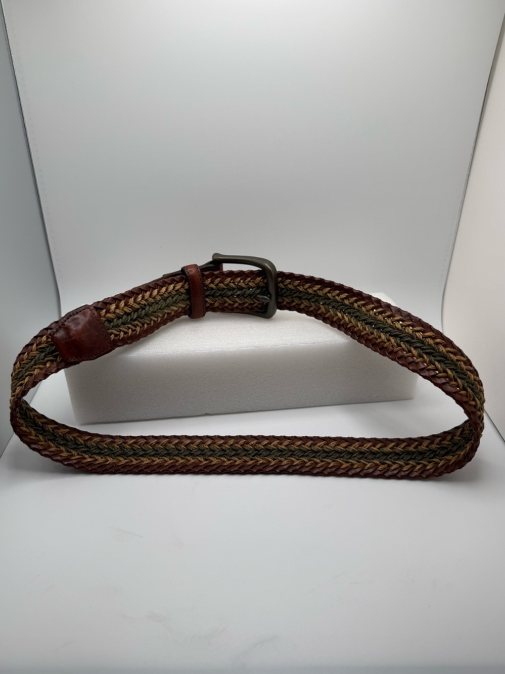 Orvis Multicolor Braided Belt with Brown Leather Accents